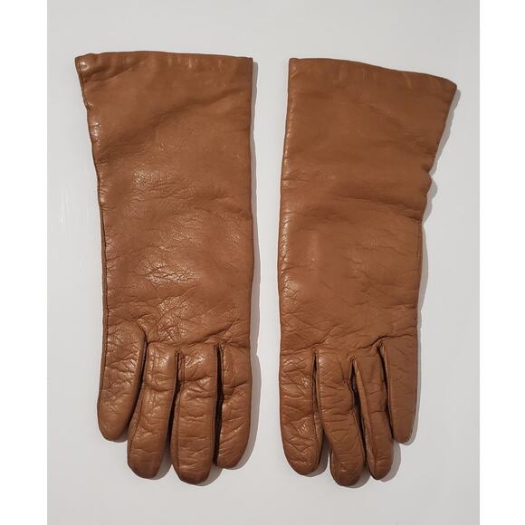 Vtg Tissavel France Faux Fur Belted Leather Coat and Gloves Womens Size 6 Tan - Picture 6 of 15